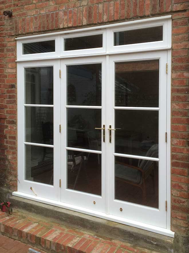 French doors with fixed side panel and openers above, Kensal Rise