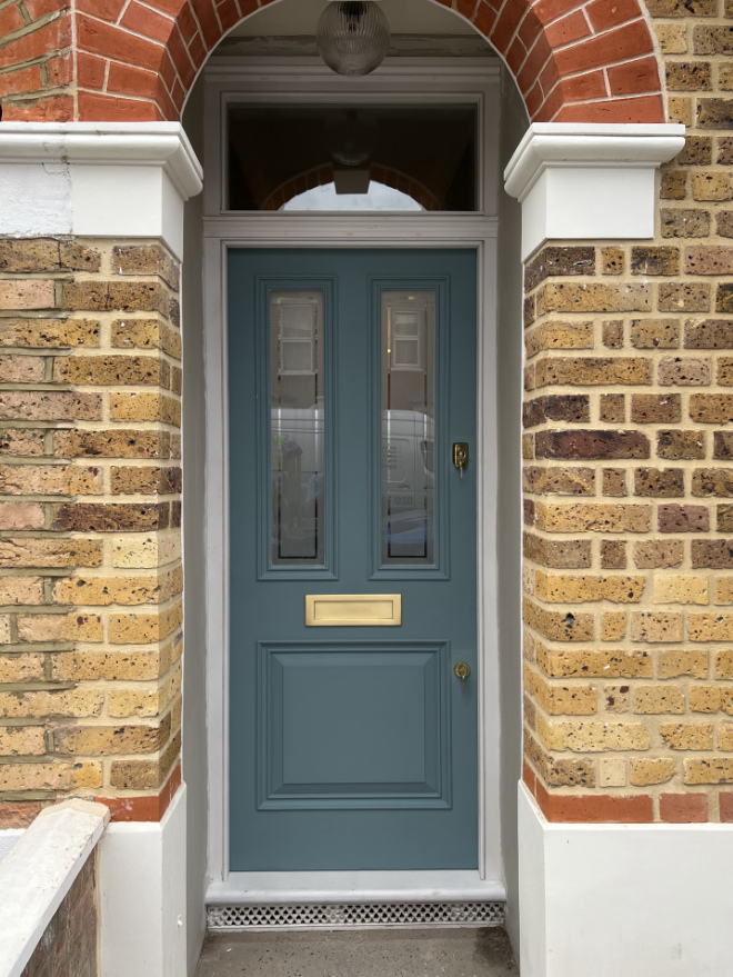 Panelled door with frosted toughened glass windows, Camden