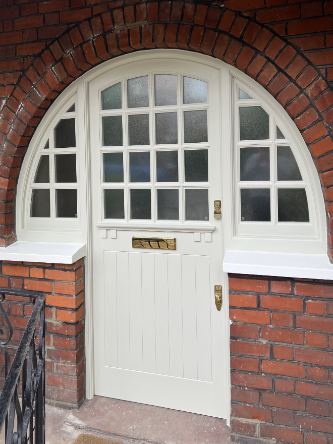 Replica hardwood arched door and side panes with frosted glass panes, Ladbroke Grove
